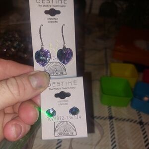 DESTINE Purple-Blue Heart Crystal Drop Earrings - DESTINE